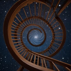 A staircase spiraling endlessly upwards into a starry void
