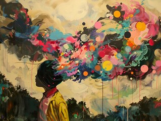 Abstract Painting of a Person with a Colorful Head