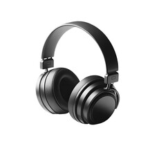 Black wireless headphones isolated on white background, copy space
