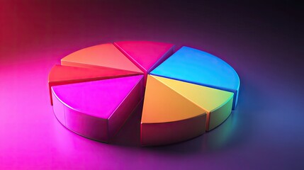 Fototapeta premium Glowing 3D financial pie chart with radiant segments in various vibrant colors.
