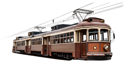 An isolated old tram graphic on a PNG background  