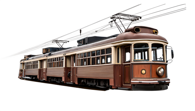 An isolated old tram graphic on a PNG background  