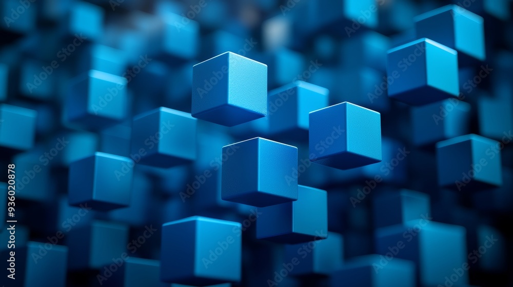 Leinwandbilder Abstract blue cubes float in a blue void in this abstract image.