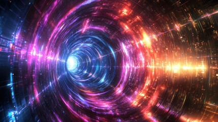 Obraz premium A vibrant cosmic tunnel bursting with colors, representing an escape into the depths of space and time.