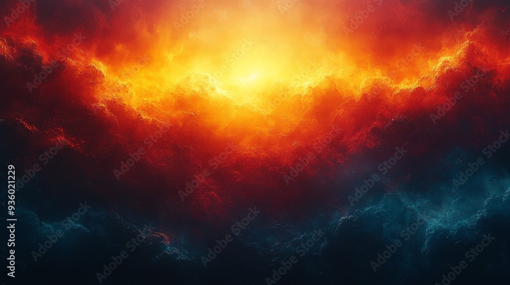 Poster this vibrant abstract painting features warm and cool tones with dynamic brushstrokes that create a 