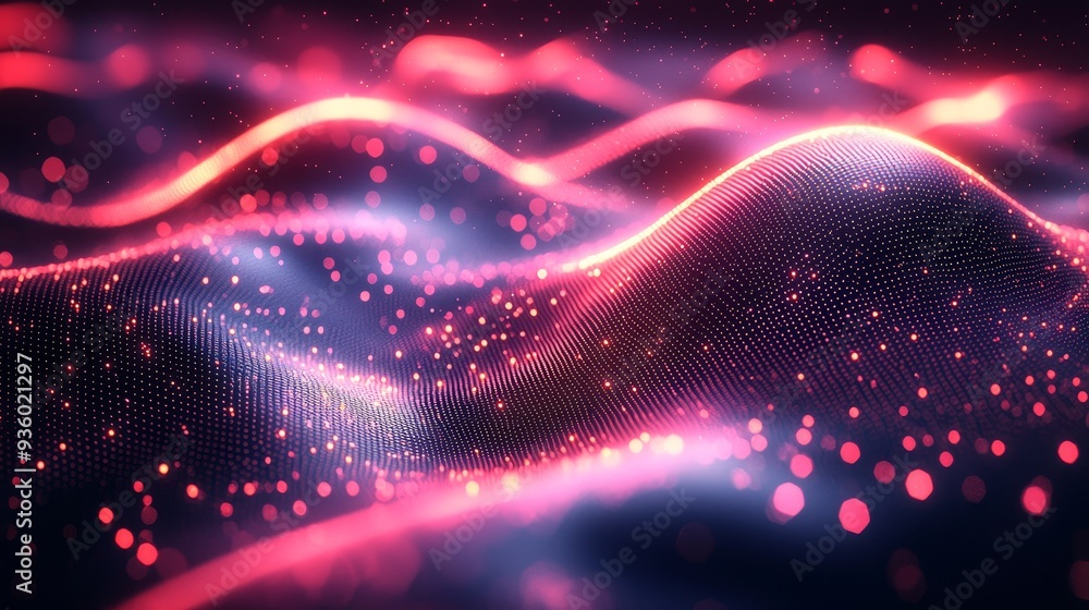 Leinwandbilder An abstract pink and blue pattern with wave-like textures and repetitive geometric shapes, creating a dynamic and vibrant visual.