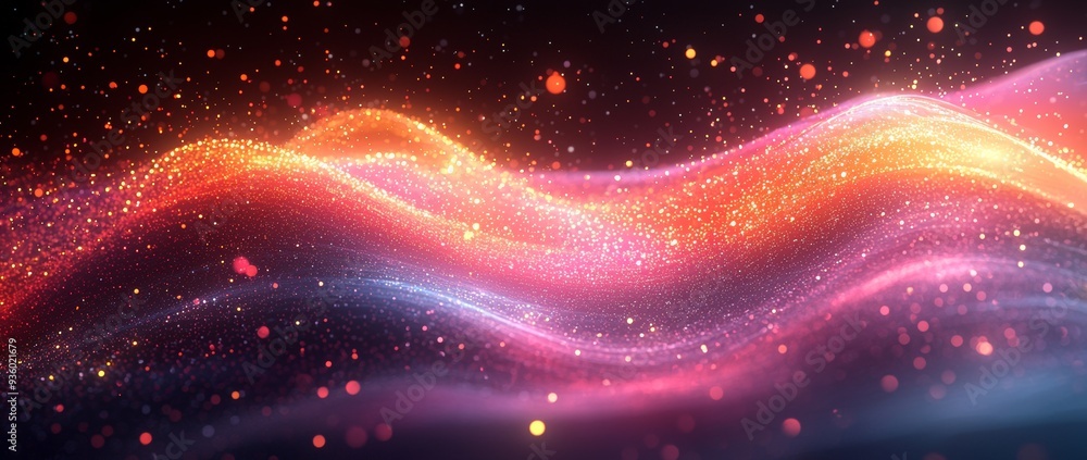 Poster an abstract digital art piece with vibrant waves and dynamic motion, perfect for modern design and c