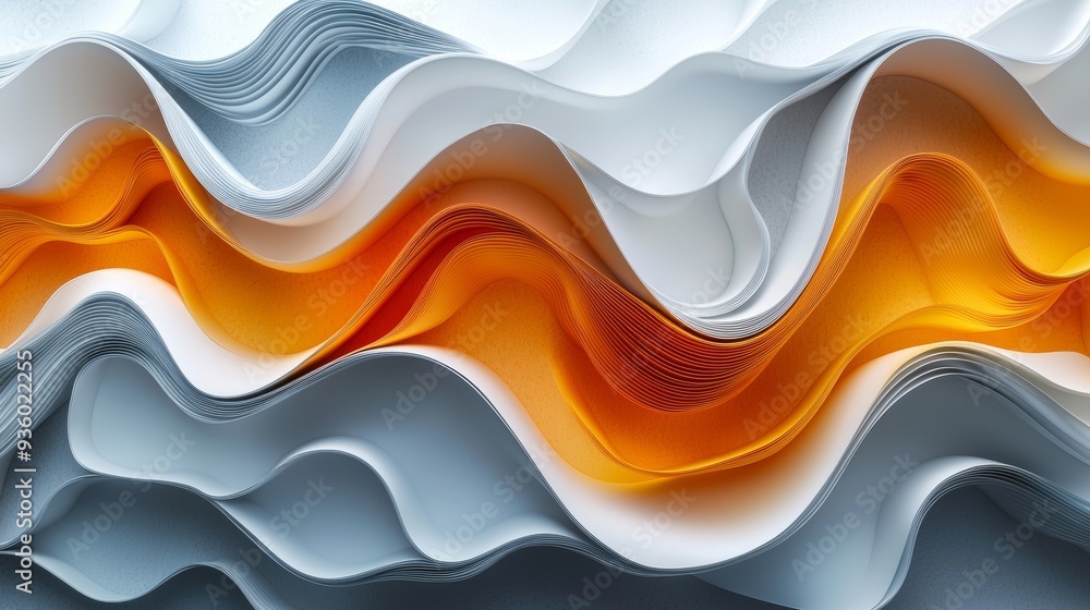 Poster The background is abstract and features dynamic waves of orange and grey, creating an impression of motion and depth