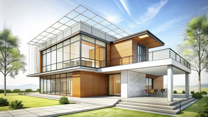 Architect's sketch of modern house design, Architect, Sketch, Modern, House, Design, Blueprint, Architecture, Home