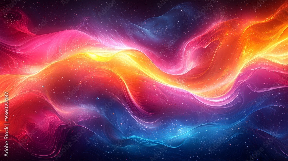 Poster an abstract image of swirling liquid with vibrant colors and iridescent texture