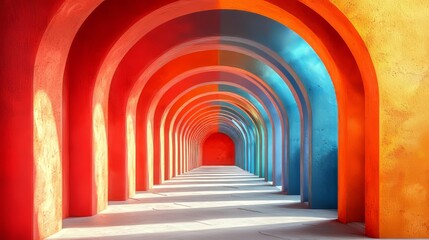 Obraz premium The hallway features a modern design with colorful arches and glossy flooring.