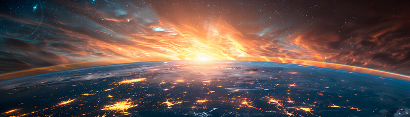 Fototapeta premium Earth Twilight and Space Dawn: Seamless Transitions between Day and Night in Whimsical Photo Illustration Perfect for Graphic Design Concepts on Adobe Stock