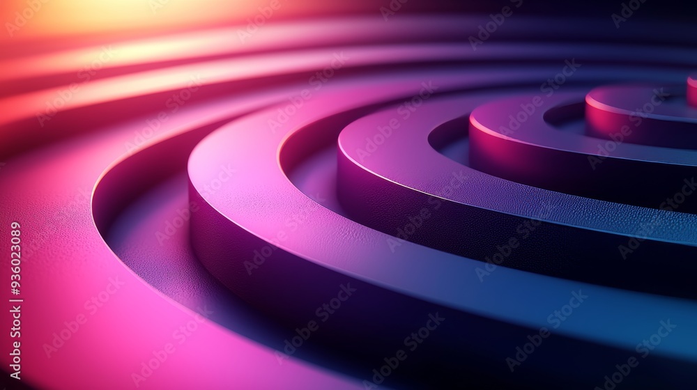 Poster the 3d rendering features colorful overlapping shapes and smooth gradients in shades of purple and b