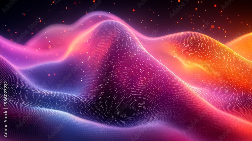 Poster digitally generated image depicting swirling, flowing lines in vibrant colors.