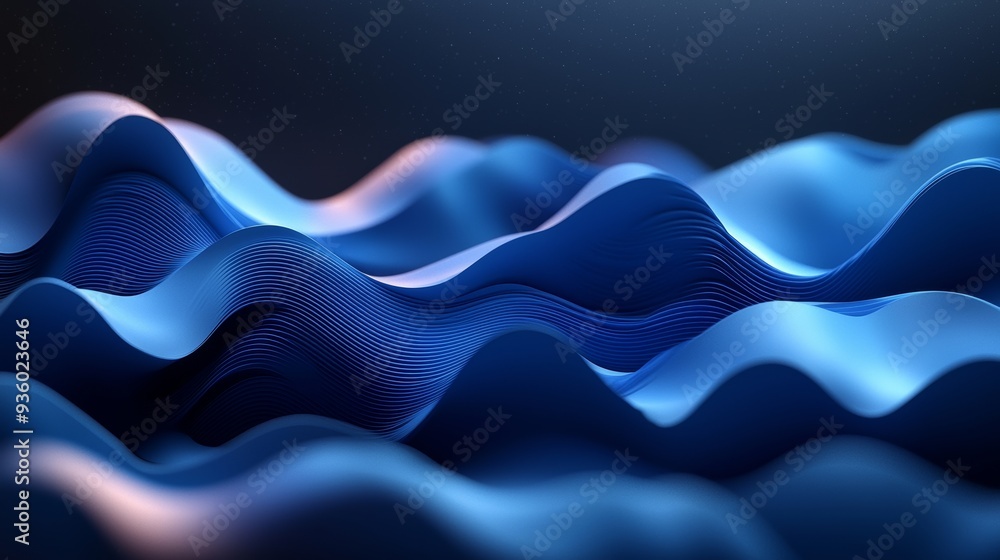 Leinwandbilder The waves in a deep blue color create a dynamic and modern background, with subtle highlights and shadows adding depth and dimension.
