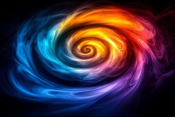An abstract image with vibrant colors such as red, blue, green, and yellow against a dark background.