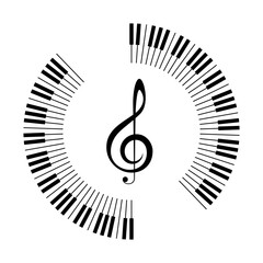 circular piano keyboard and note rhythm symbols. concept design celebrating a music festival. national music festival live concert. simple music symbol © FamGrafis