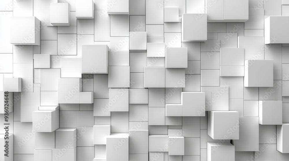 Poster a minimalist composition characterized by dynamic squares on a white canvas evokes a sense of modern
