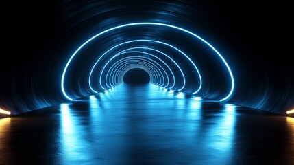 Obraz premium This design features luminous circle lines on a dark blue background, resulting in a modern geometric stripe.