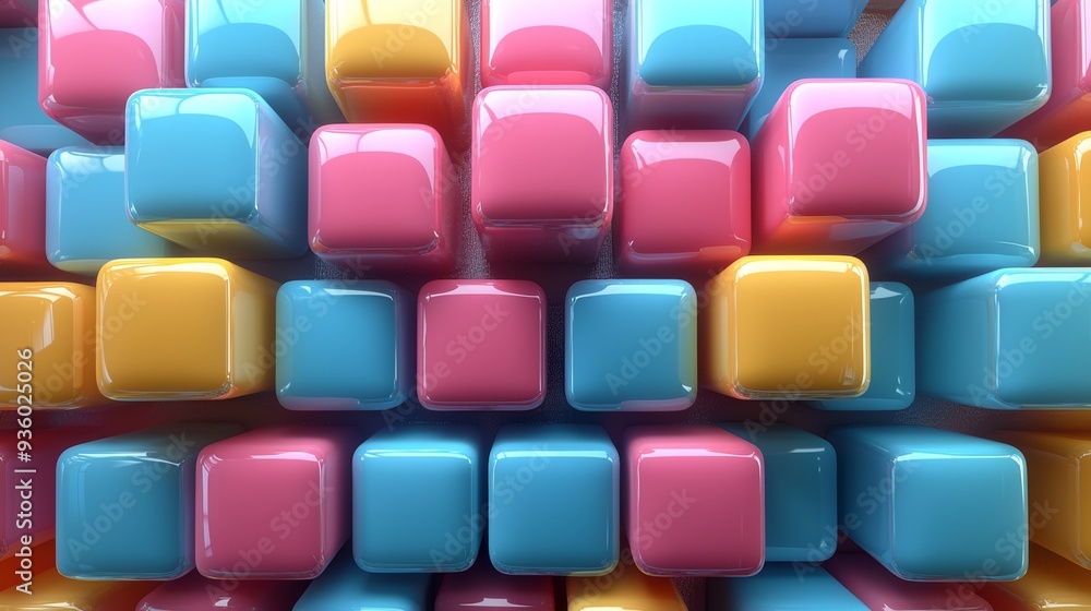 Aufkleber an abstract visual display of colorful 3d cubes displayed against a cosmic backdrop. dynamic composi