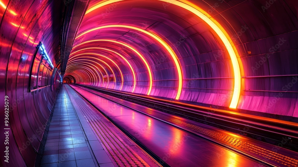 Aufkleber the futuristic and dynamic visual of purple and yellow tunnels is enhanced by glowing lights.