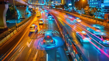 Autonomous Car Driving on City Highway at Night