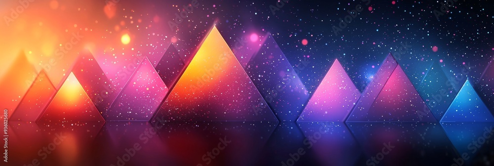 Poster the colours orange, red, and blue are overlapping triangles, creating a dynamic and captivating comp
