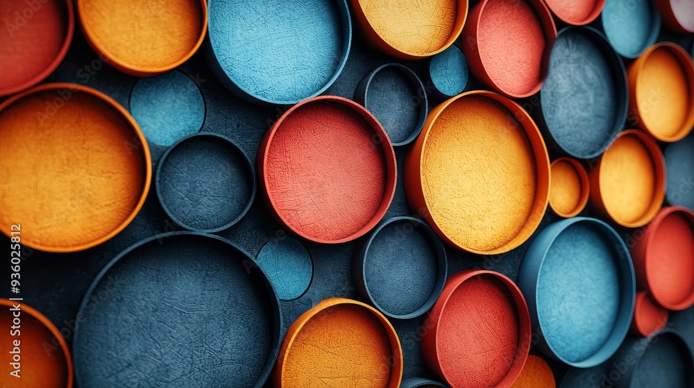 Poster an image that creates a sense of depth and dimension with overlapping circles featuring different si