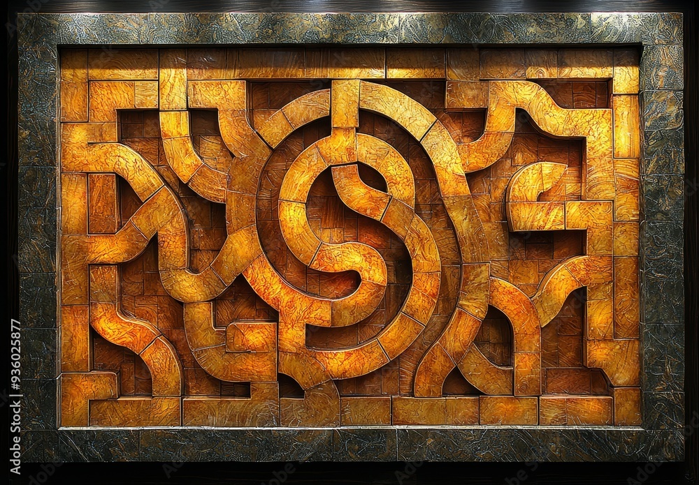 Poster in low light, detailed wall patterns illuminated sunlight creating dynamic shadows. architecture, de