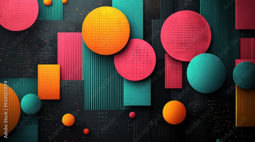 Leinwandbilder Using geometric shapes overlapping each other, this piece of art has a dynamic and colorful composition which is enhanced with shadows and gradients.