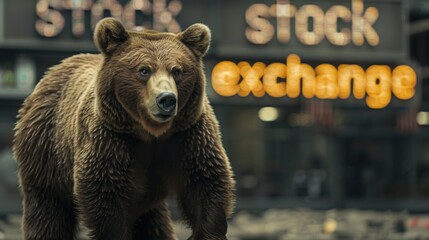 A bear standing in stock exchange hall