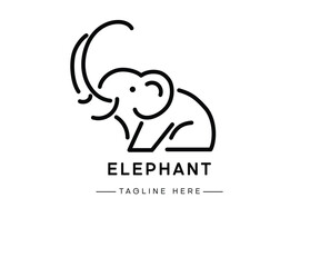 Simple and minimal elephant line art logo icon. Modern vector line icon isolated on white background. 