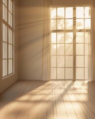 Sunlit Wooden Floor with Window Shadows