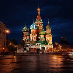 the AI Image Generator, colorful onion domes in Red Square, Moscow,