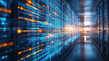 Abstract visualization of data flow and storage, representing data warehousing concepts