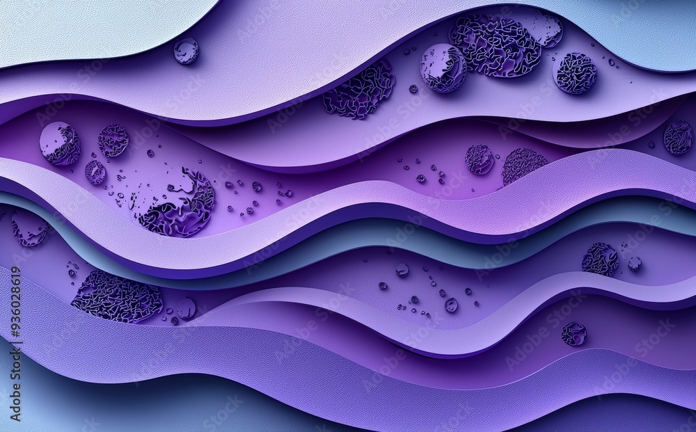 Poster Composition using dynamic papercuts on a purple dimension background