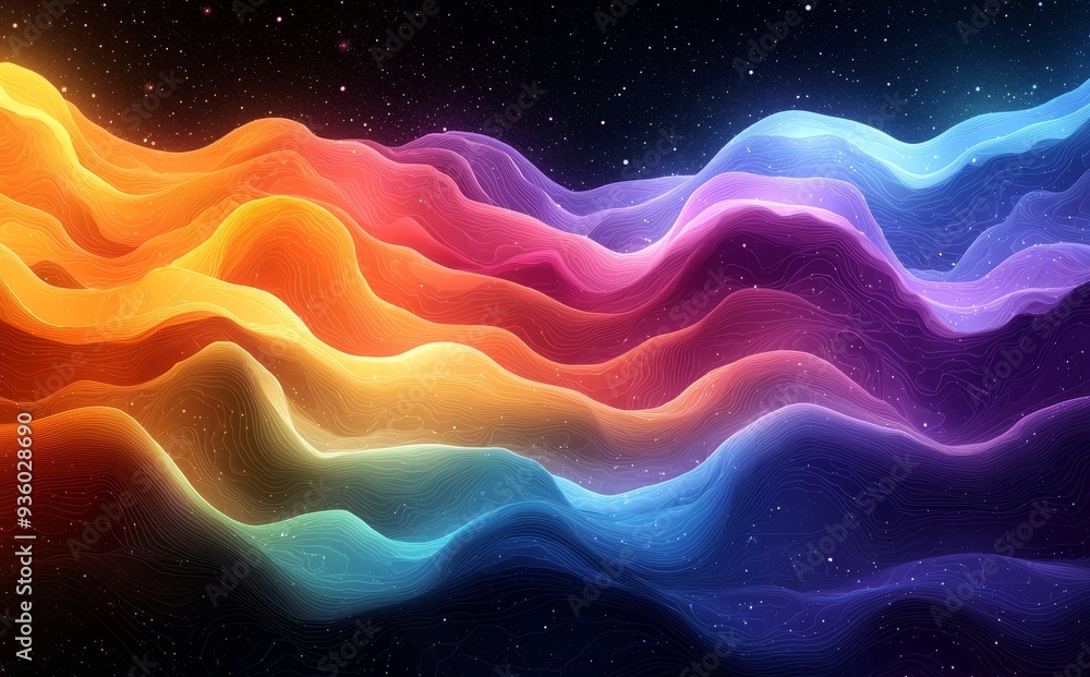 Poster layers of colorful dynamic dimensions with a background of wavy lines