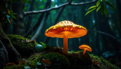 Fototapeta premium Mushroom Wallpaper ,Fantasy Wallpaper, 4K, Mushroom Light, Fantasy Mushroom, Jungle, Forest Mushroom, Jungle Background, fantasy, ai