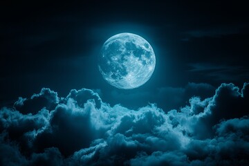 Dark spooky halloween background with a full moon, night sky with a full moon