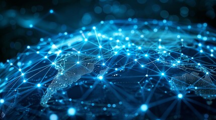 Fototapeta premium 3D world map with data lines illustrating global communication networks and IoT