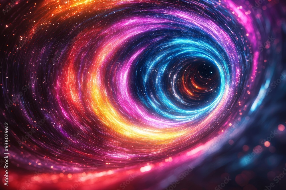 Poster A dynamic effect neon lines rays of light in speed, an abstract circular explosion glowing background. A dynamic effect futuristic hyper jump fast motion against a bright blue purple backdrop, a