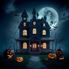 Fototapeta premium Free Photo Halloween design ghost house Generative Ai