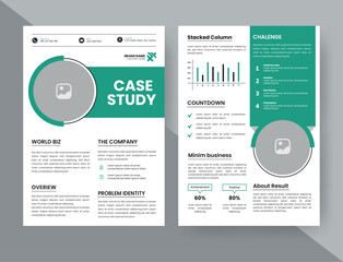 Case Study Layout Flyer. Minimalist Business Report with Simple Design. Green and Black Color Accent.