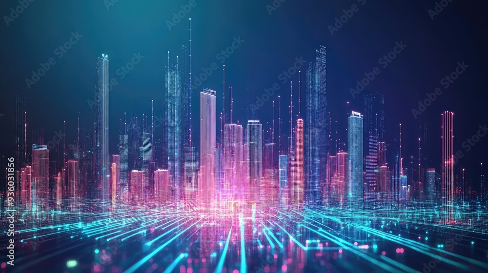 Poster imaginative visual of smart digital city with globalization abstract graphic showing connection netw