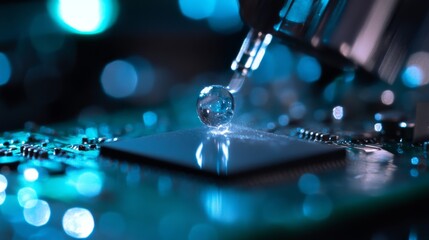 Close-Up of a Tiny Speck of Dust on a Microchip Surface, Showcasing the Intricacies of Semiconductor Technology and the Importance of Cleanroom Conditions in Microelectronics