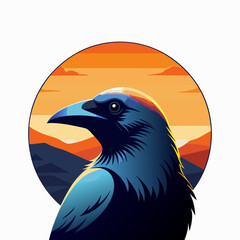 Vector, isolated black silhouette bird, crow collection