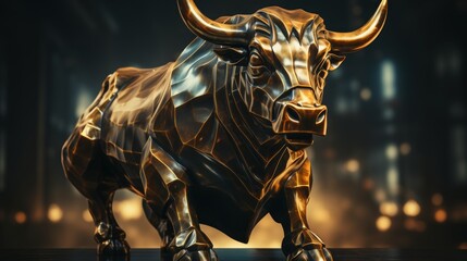 Golden Bull Sculpture Symbolizing Financial Prosperity in Low Resolution Image