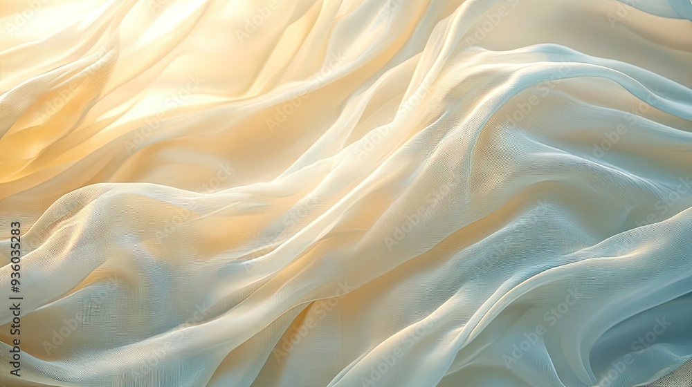 Poster light, elegant cloth flowing gently in the background with soft, ethereal waves.