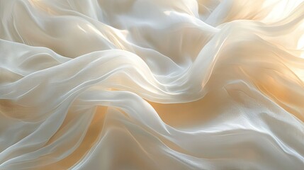 Fototapeta premium Light, flowing cloth in motion, creating an elegant, soft background with gentle waves.