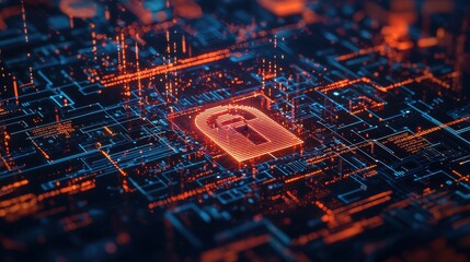 A cybersecurity and digital protection concept illustrating the importance of security protocols and encryption in a digital age, with visual elements representing firewalls and security measures,